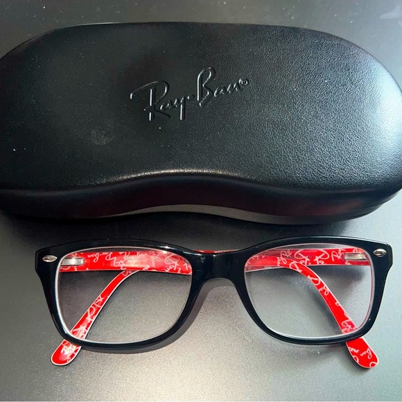 RAY-BAN Rx-able Eyeglasses RB 522-8247950B17140 Black Red & White Frames/case - Picture 2 of 11